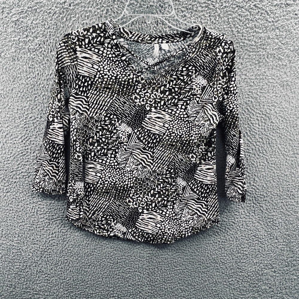 Womens Boho Pullover Top XS Abstract Geometric Patchwork Artsy Indie Everyday